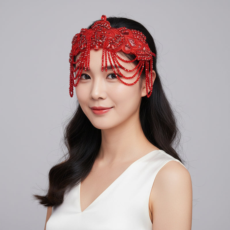 Original Design Light Luxury Full Diamond Tassel Crown Crystal Headband Heavy Industry Women's Ball Hair Accessories Wide Side Headband
