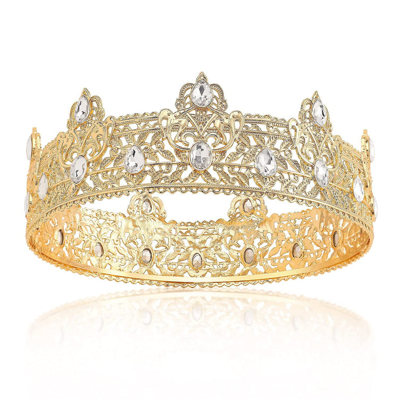 Men's golden king crown headdress adult birthday crown stage opera performance unisex round crown wholesale