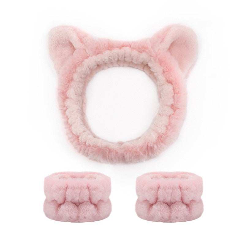 Amazon Plush Headband Wristband Set Face Washing Absorbent Headband Cartoon Cute Waterproof Hairband Wholesale
