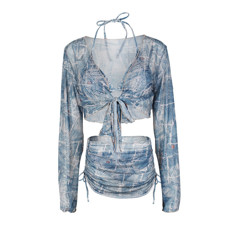 2024 New Korean Style Split Four-Piece Swimsuit, Feminine Small Breasts, Pure Desire, High-End Bikini Hot Spring Swimsuit
