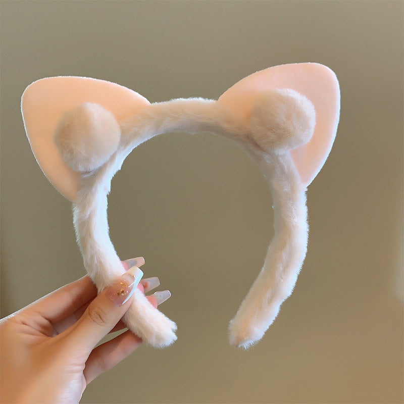 Bow cat ears plush headband face washing hair pressing non-slip headband sweet cute hair bundle children hairpin headdress