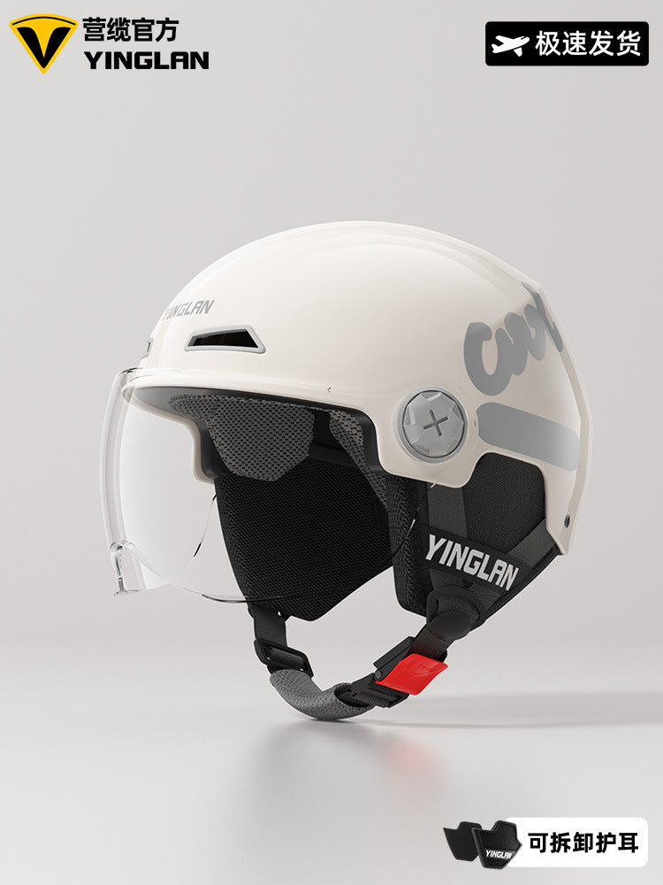 Camp cable helmet female electric car 3c new national standard four seasons universal battery car motorcycle male retro helmet half winter