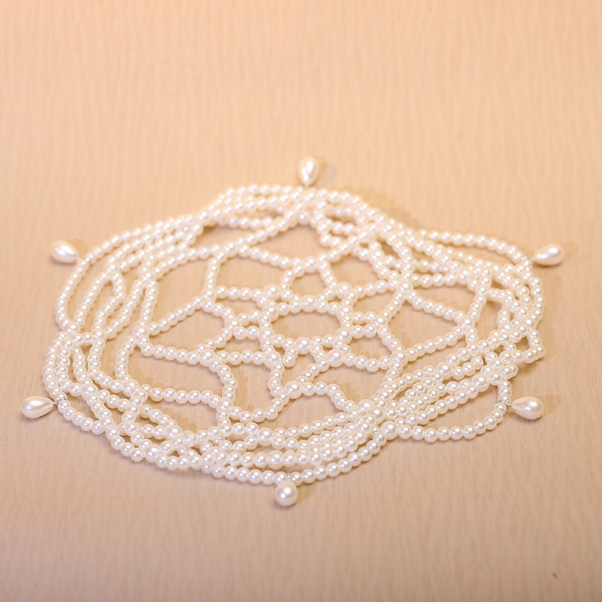 Handmade Beaded Pearl Mesh Hat Hair Net Bridal Dress Headdress Exotic Style High-End Niche Water Drop Hair Hoop Hair Cover