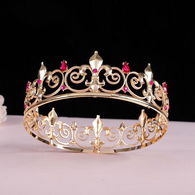 Men's golden king crown headdress adult birthday crown stage opera performance unisex round crown wholesale