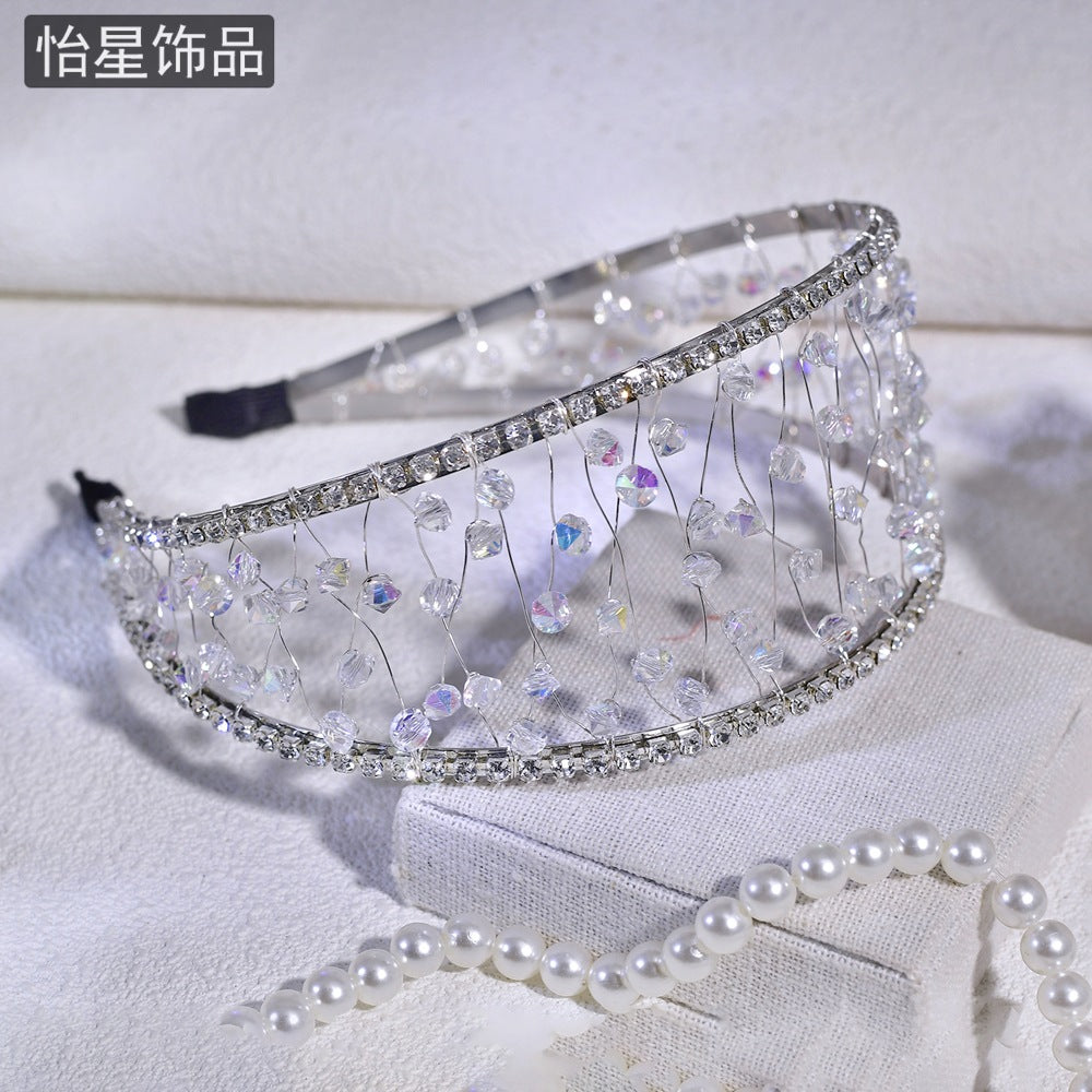 Yixing personalized all-match out headband light luxury high-grade woven mesh headdress shiny crystal wide-brimmed hair accessories A124