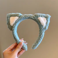 Bow cat ears plush headband face washing hair pressing non-slip headband sweet cute hair bundle children hairpin headdress