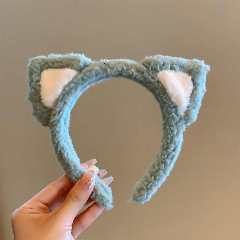 Bow cat ears plush headband face washing hair pressing non-slip headband sweet cute hair bundle children hairpin headdress
