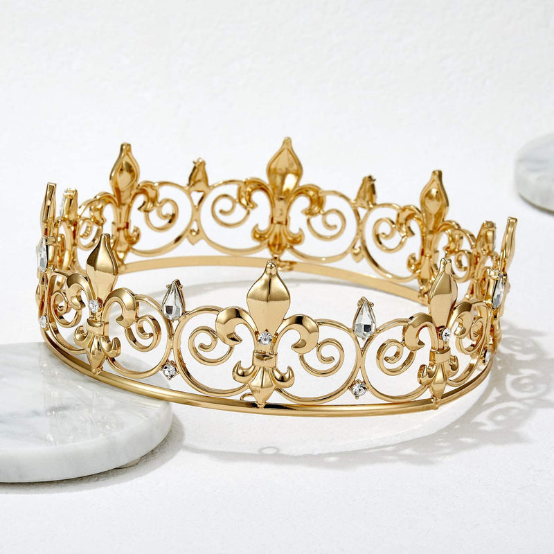 Men's golden king crown headdress adult birthday crown stage opera performance unisex round crown wholesale