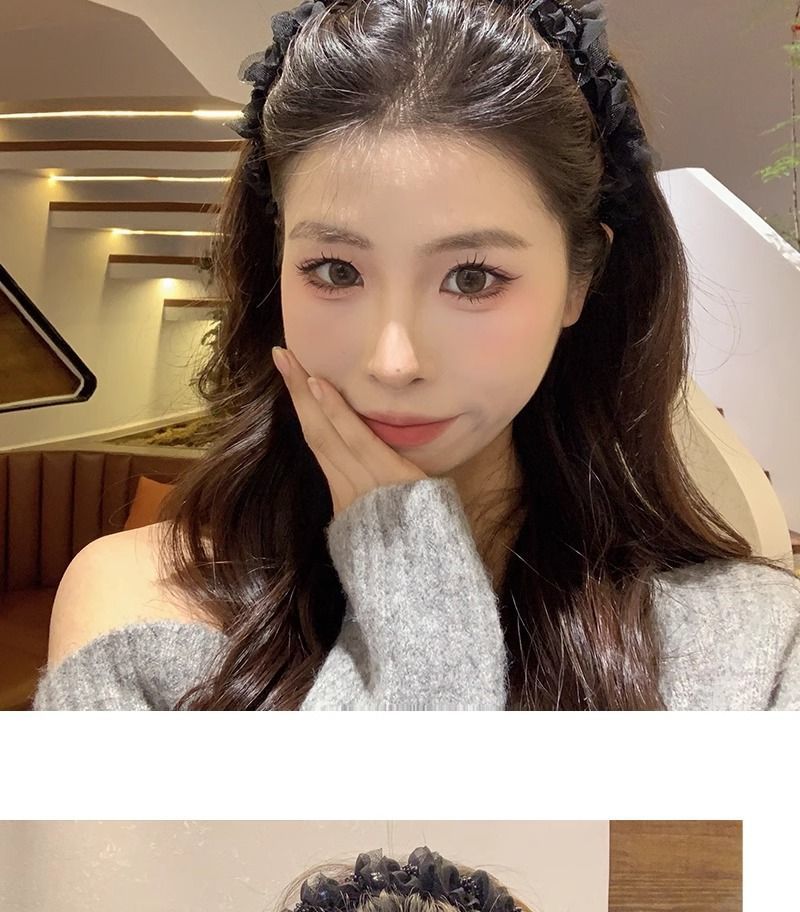 Mesh Pleated Beaded Headband for Women 2026 New Style Comb with Ribbon Headband High Crown Hair Accessory Bangs Hairpin