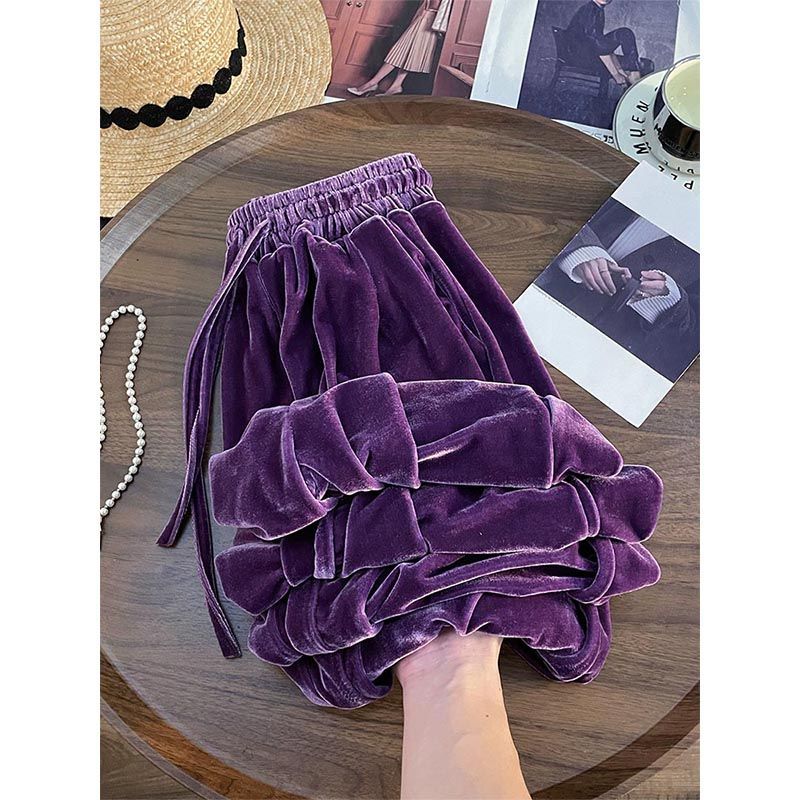 Purple High-grade Gold Velvet Pants Women's Autumn and Winter New Dosing fleece-lined Loose Belly Covering Slimming Straight Casual Pants
