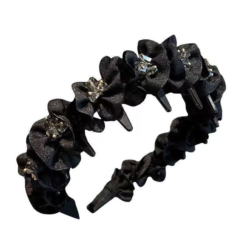High-End Rhinestone Headband for Women with Wavy Hair 2025 New Style High-Cranium Headband for Going Out with Toothed Anti-Slip Hairpin
