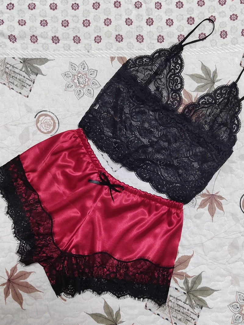 Summer Women's Silk Sling Princess Pajamas Sexy Temptation Two-piece Underwear Nightwear Home Clothes