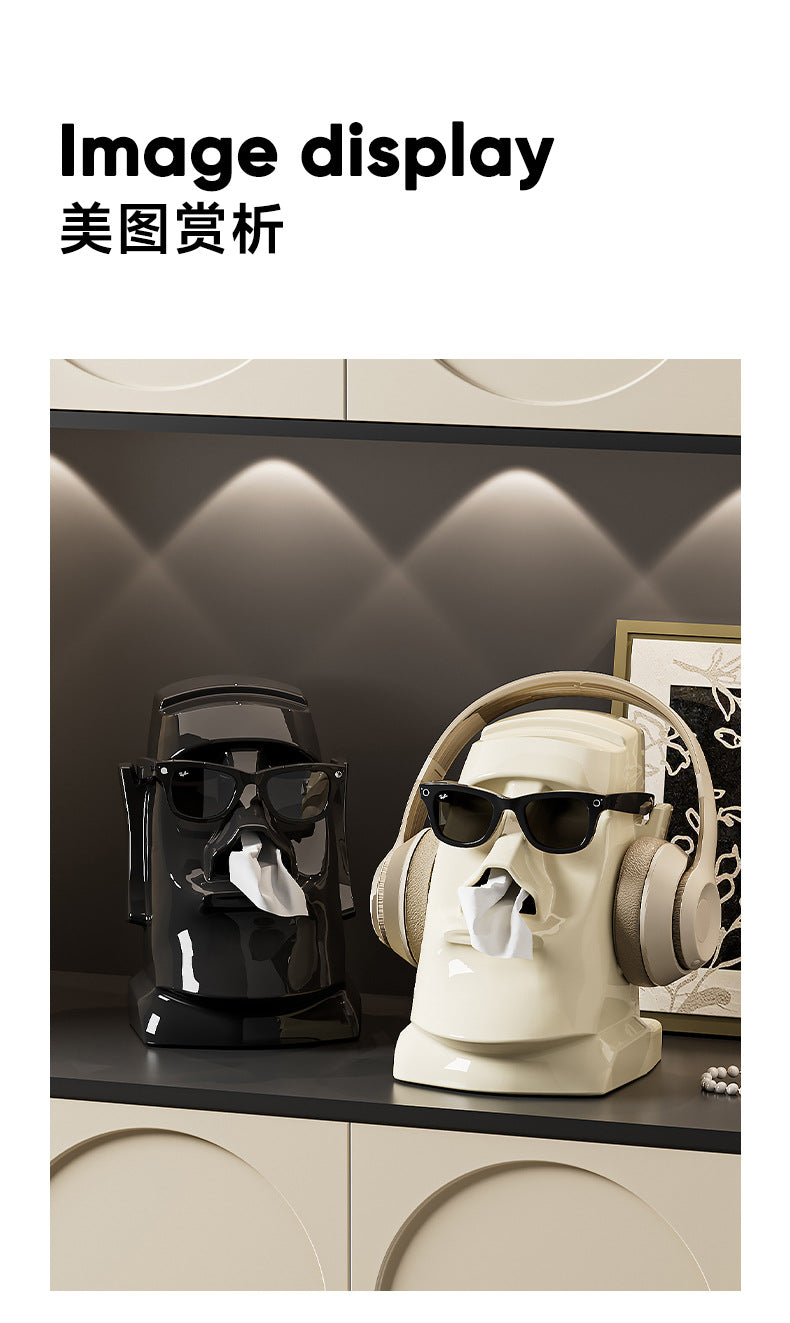 Creative Tissue Box Household Multifunctional Earphone Rack Large Capacity Built-in Spring Easter Island Moai Stone Tissue Box