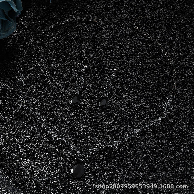 Jewelry Set Chain Crystal Diamond Gift Set Bridal Wedding Necklace Earrings Two-Piece Set Factory Direct Sale