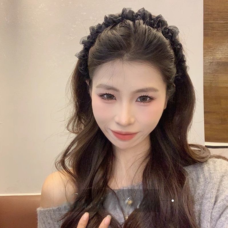 Mesh Pleated Beaded Headband for Women 2026 New Style Comb with Ribbon Headband High Crown Hair Accessory Bangs Hairpin