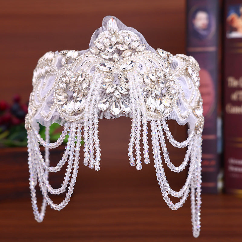 Original Design Light Luxury Full Diamond Tassel Crown Crystal Headband Heavy Industry Women's Ball Hair Accessories Wide Side Headband