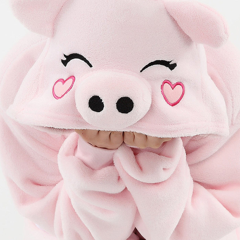 Special offer cartoon animal one-part pajamas pink pig adult autumn and winter cross-border flannel new men's and women's home clothes couple