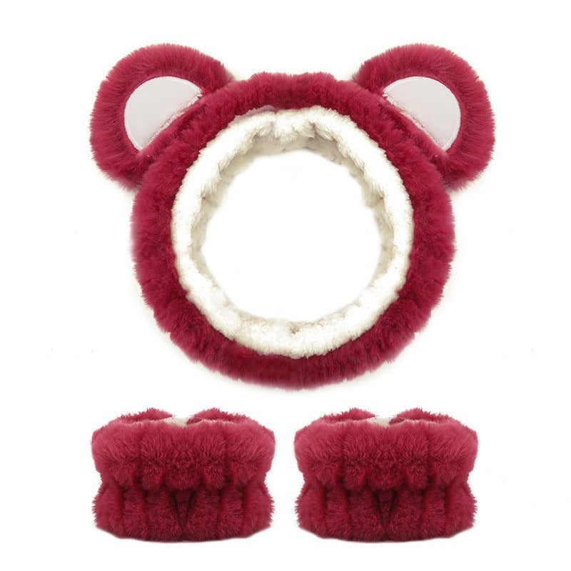 Amazon Plush Headband Wristband Set Face Washing Absorbent Headband Cartoon Cute Waterproof Hairband Wholesale