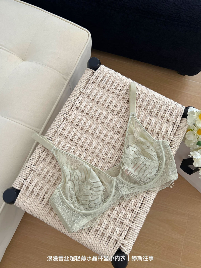 Pure Lust Style Ultra-Thin Sexy Mesh Lace Intimates for Women with Big Breasts, Small Push-Up Anti-Sagging Bra