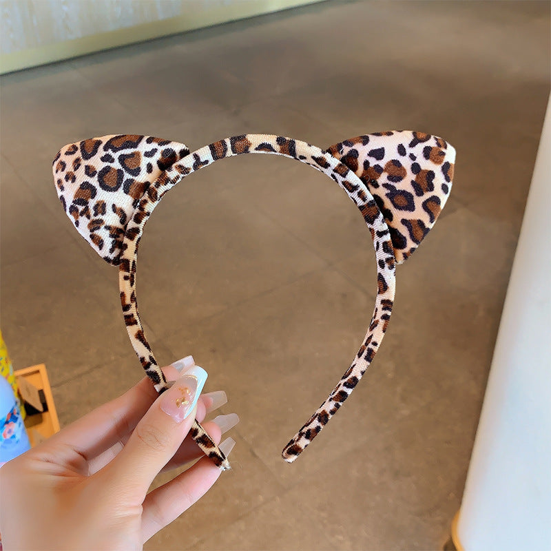Bow cat ears plush headband face washing hair pressing non-slip headband sweet cute hair bundle children hairpin headdress