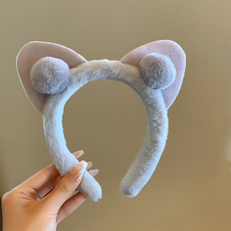 Bow cat ears plush headband face washing hair pressing non-slip headband sweet cute hair bundle children hairpin headdress
