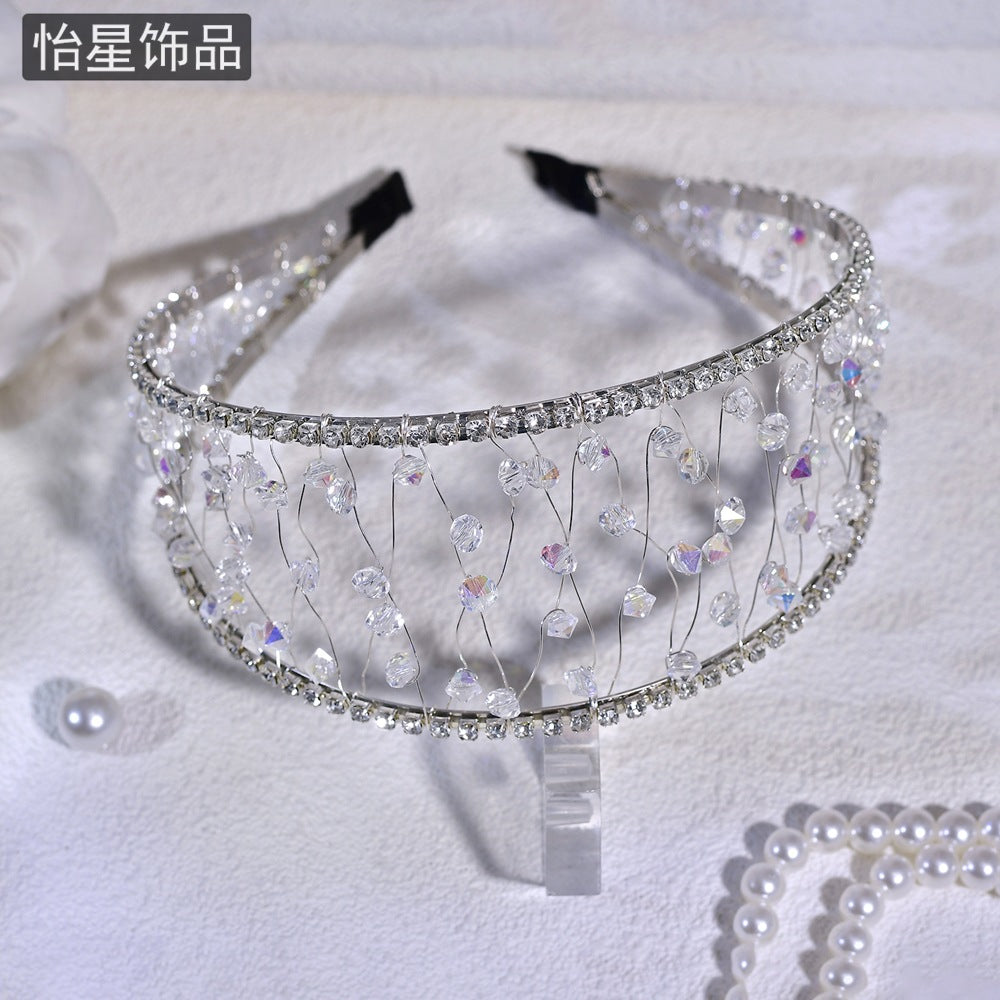 Yixing personalized all-match out headband light luxury high-grade woven mesh headdress shiny crystal wide-brimmed hair accessories A124