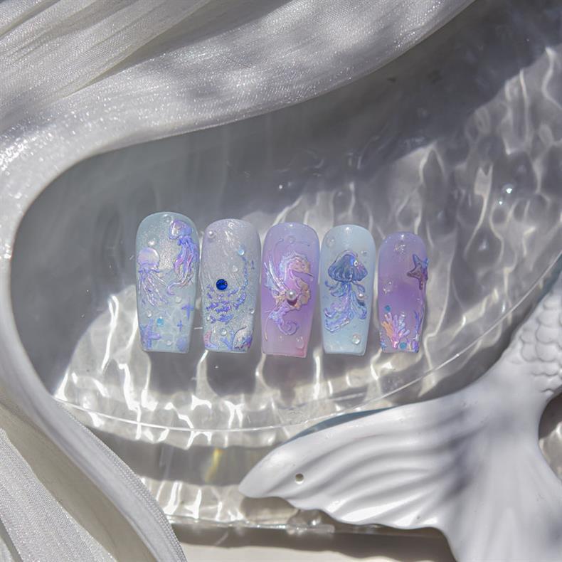 Shell Light Jellyfish Seahorse Nail Art Sticker Embossed New 5D Stereo 3D Dream Shell Ocean Nail Sticker