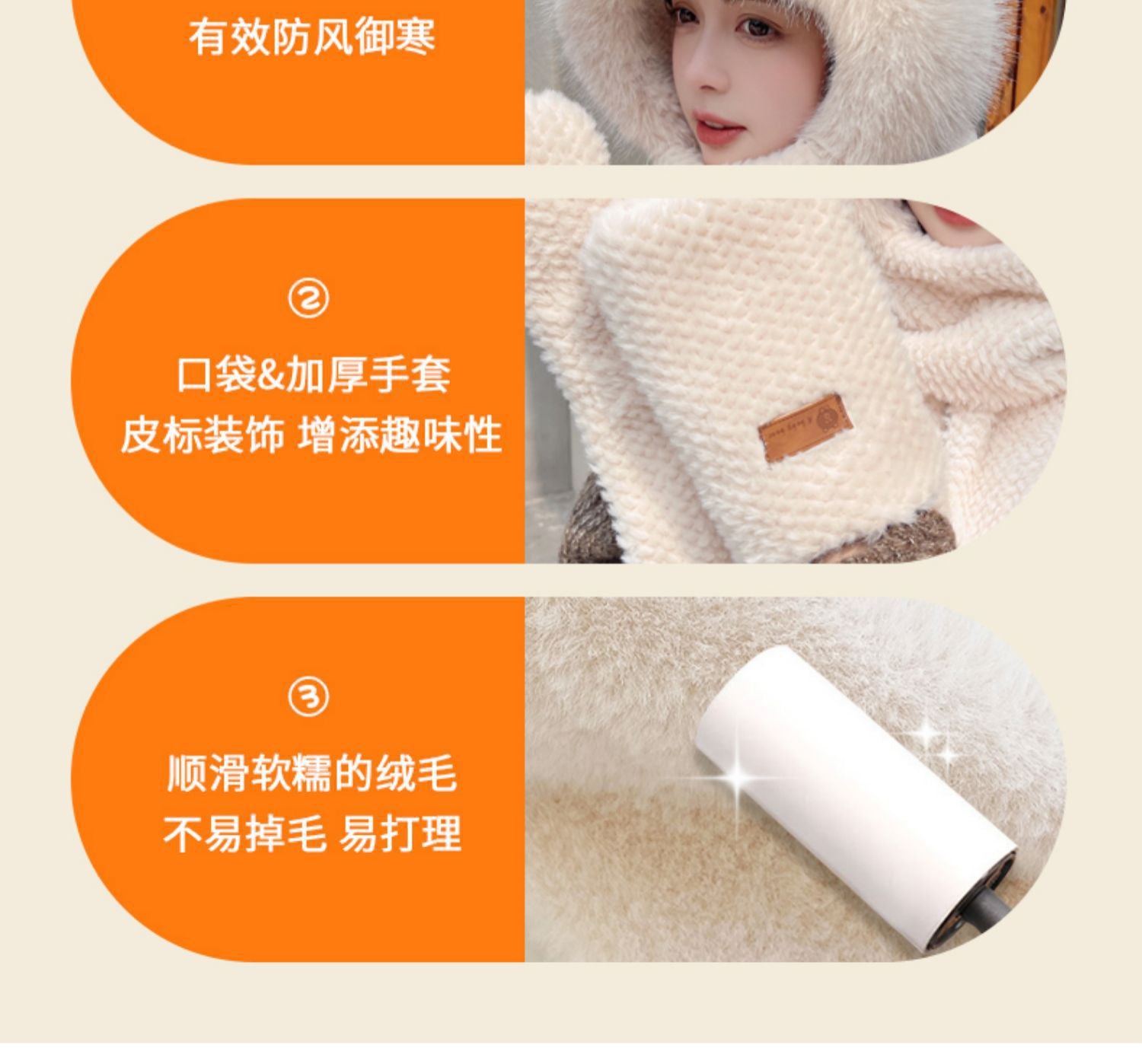 Fox Ear Hat and Scarf All-In-One Hat for Women in Winter, Cute Plush Fleece-Lined, Thickeneded and Warm, Two-Piece Set with Scarf