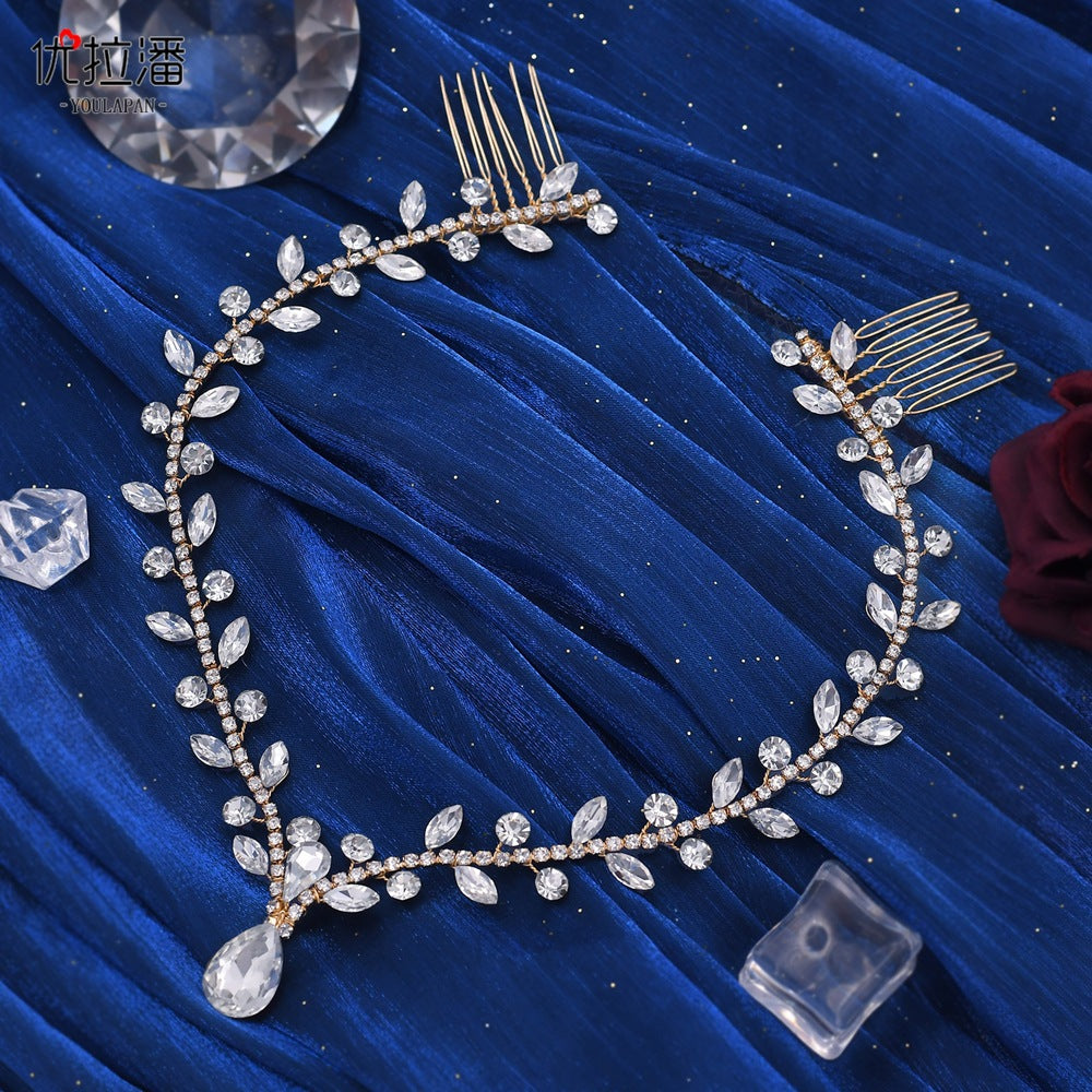 Youlapan Cross-Border European and American Simple Hairband with Rhinestones and Water Drop Design, Forehead Hair Chain, Symmetrical Hair Accessory Hp465