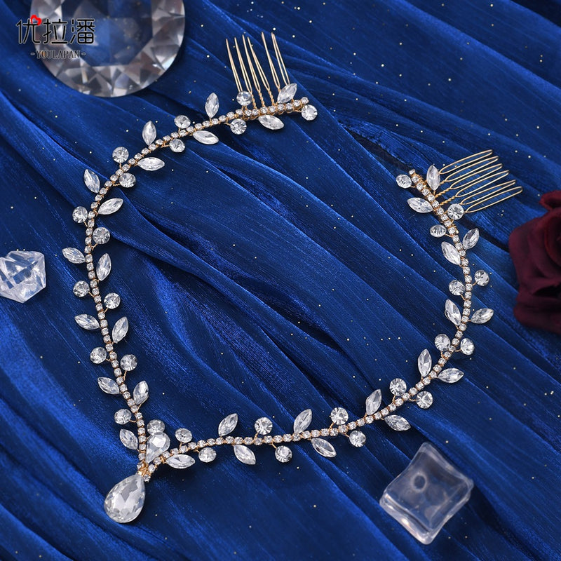 Youlapan Cross-Border European and American Simple Hairband with Rhinestones and Water Drop Design, Forehead Hair Chain, Symmetrical Hair Accessory Hp465