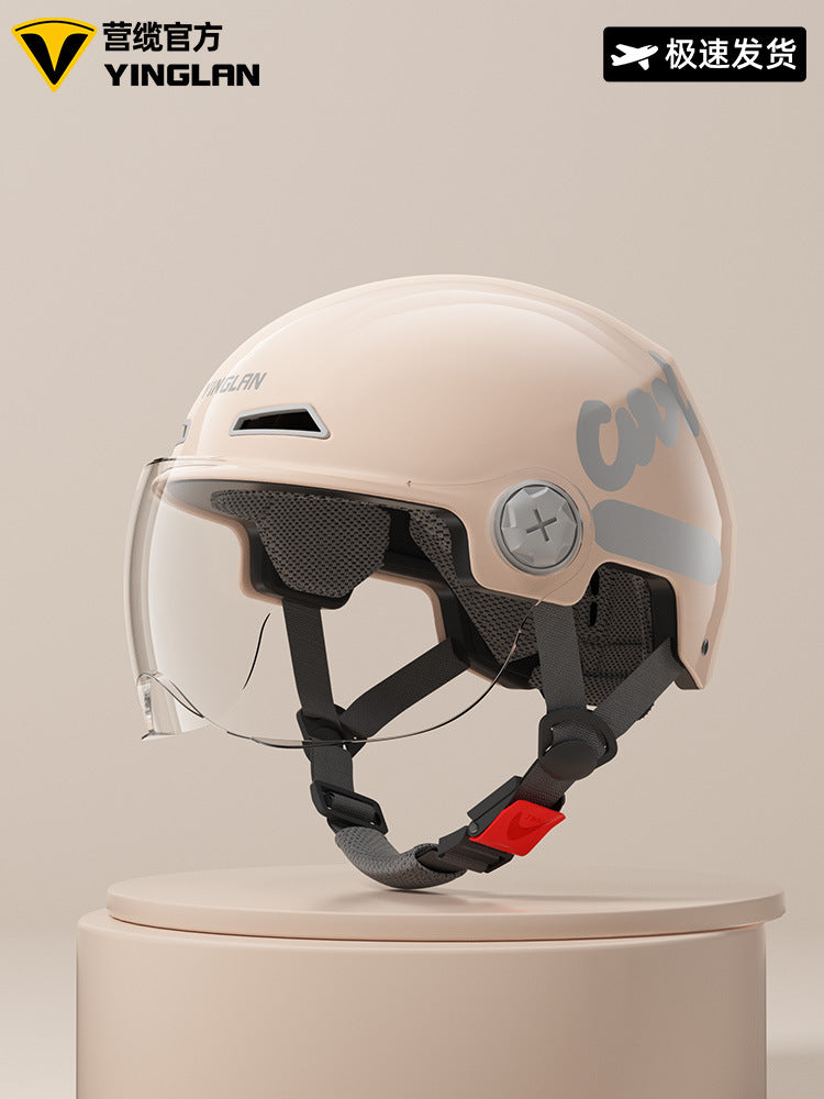 Camp cable helmet female electric car 3c new national standard four seasons universal battery car motorcycle male retro helmet half winter