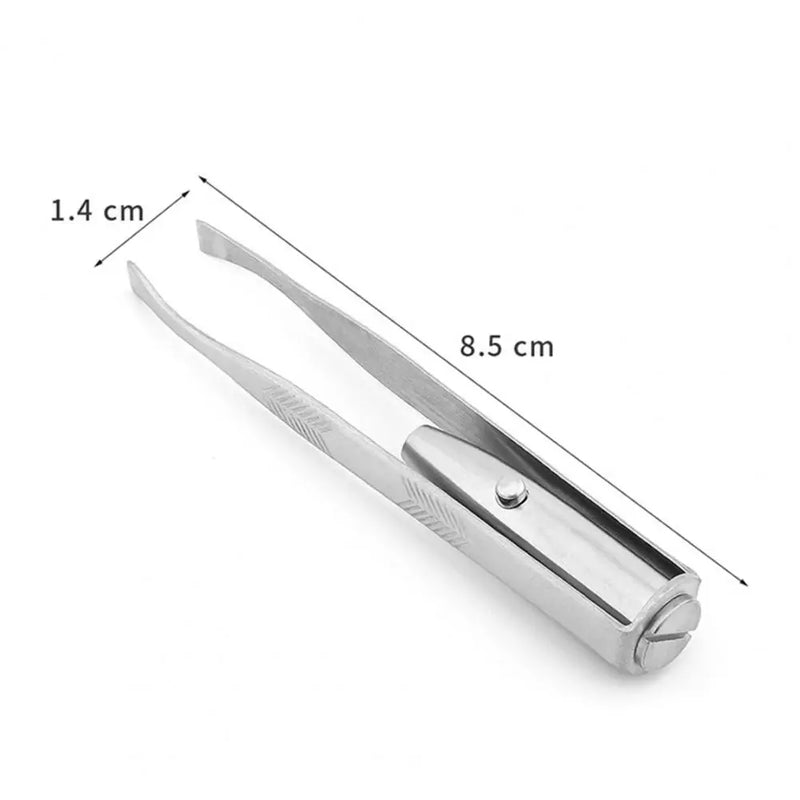 Stainless Steel Eyebrow Clip with LED Light Professional Lighted Eyebrow Tweezers Eyelash Brow Hair Removal Clamp Makeup Tools