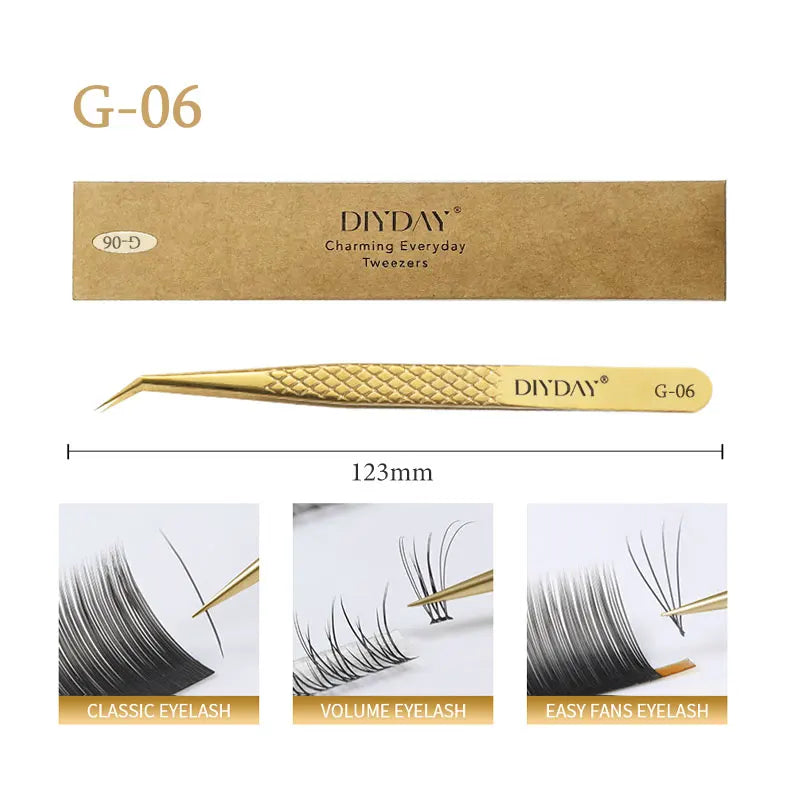 DIYDAY Anti-slip Eyelash Extension Tweezers Stainless Steel Fiber Tip Lashe Tweezer Precision Makeup Tool for Professional Use