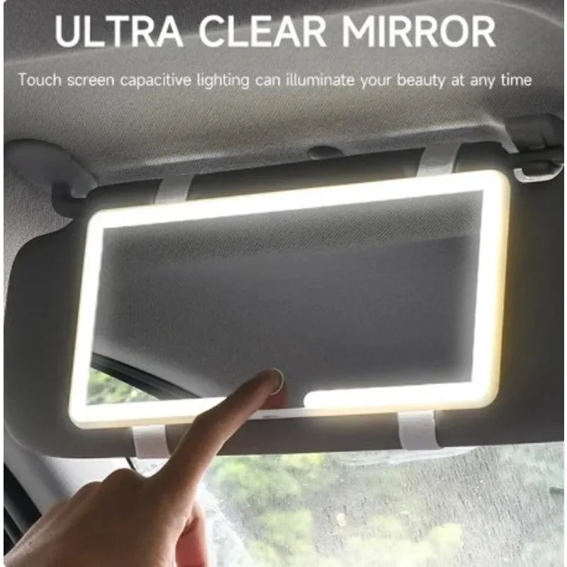 Car Interior Mirrors Sun Visor Plate LED HD Makeup Mirror for Girls Women Rechargeable Fill Light Universal Thin Vanity Mirror