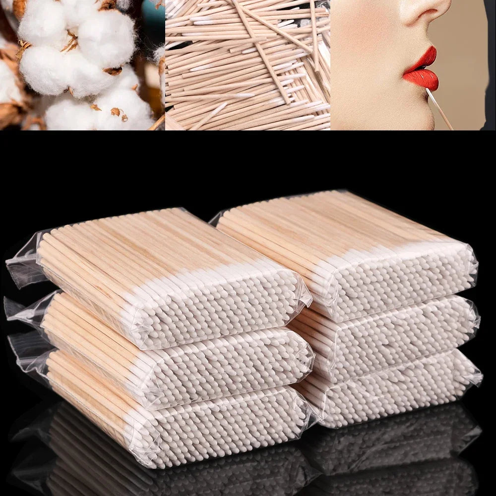 500/100/300pcs Disposable Wooden Micro Bud Swabs Lint Free Eyelash Extension Glue Removing Tools Makeup Mini Brush