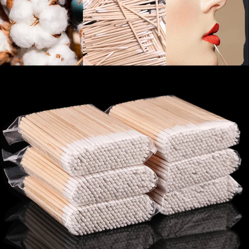 500/100/300pcs Disposable Wooden Micro Bud Swabs Lint Free Eyelash Extension Glue Removing Tools Makeup Mini Brush