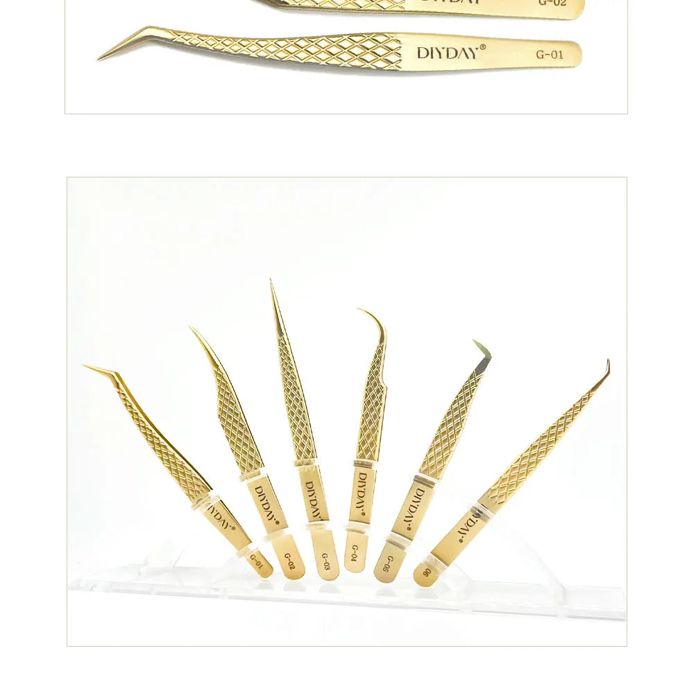 DIYDAY Anti-slip Eyelash Extension Tweezers Stainless Steel Fiber Tip Lashe Tweezer Precision Makeup Tool for Professional Use