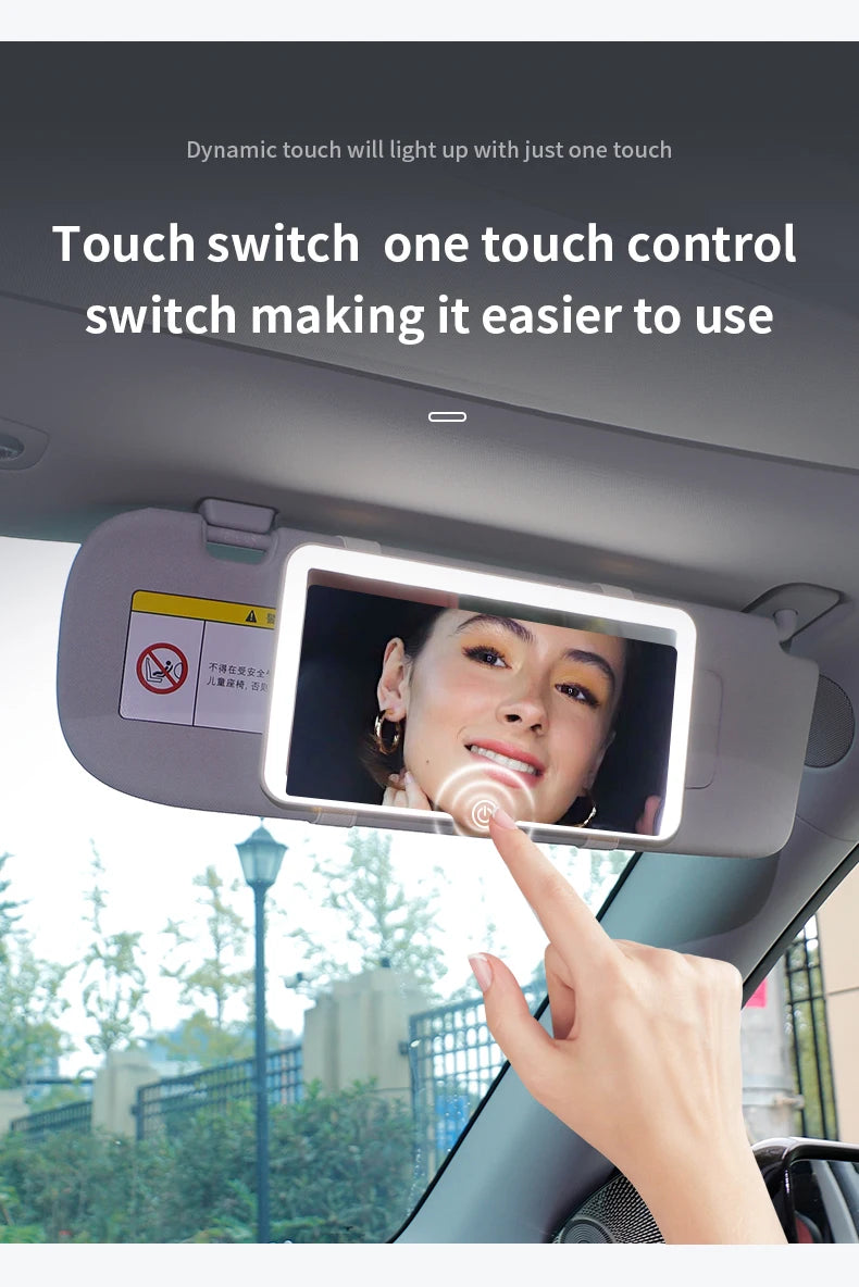 Car Interior Mirrors Sun Visor Plate LED HD Makeup Mirror for Girls Women Rechargeable Fill Light Universal Thin Vanity Mirror