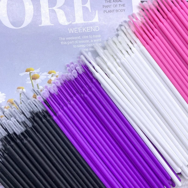 100/500pcs Eyelash Cleaning Brush Lash Extension Micro Cotton Swab Individual Eyelashes Microbrush Beauty Makeup Clean Remover
