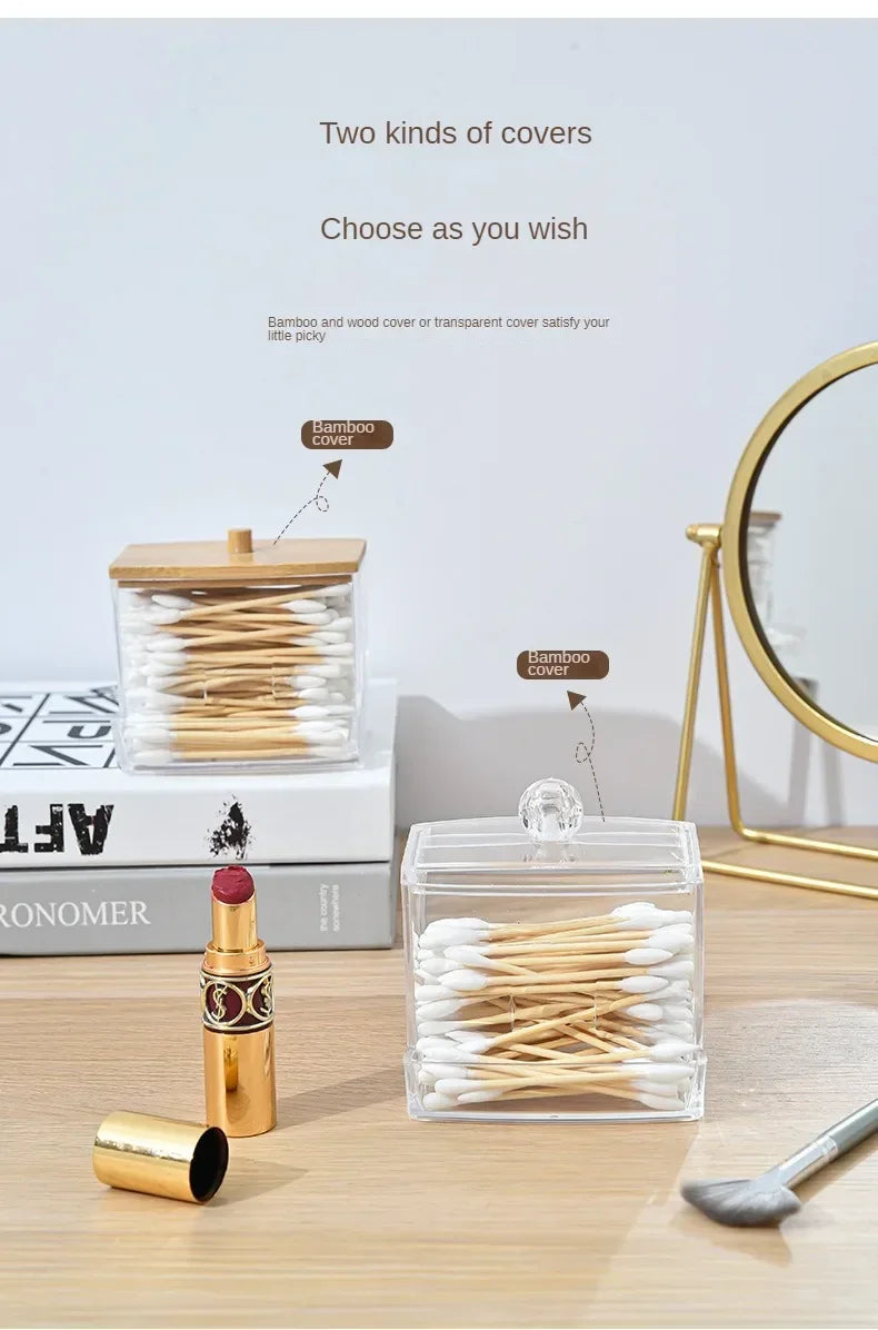 Cotton Swab Storage Box Can Be Stacked with Portable Transparent Household Cosmetic Container Square Organizer Box