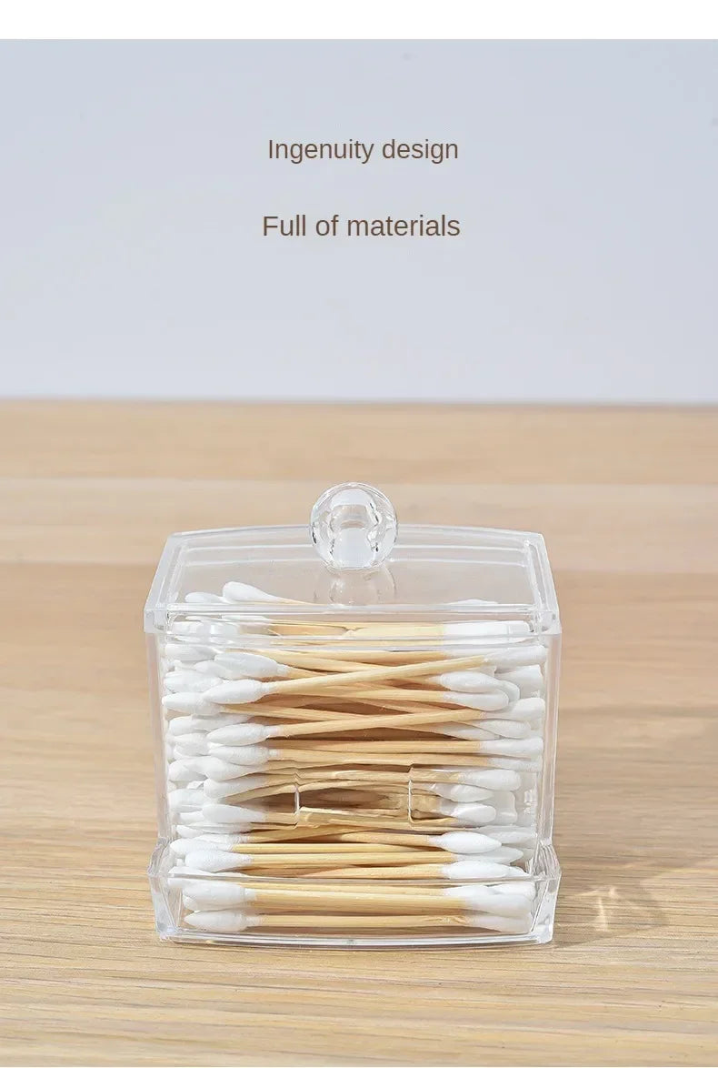 Cotton Swab Storage Box Can Be Stacked with Portable Transparent Household Cosmetic Container Square Organizer Box