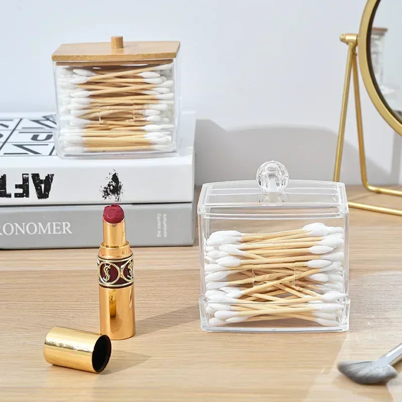 Cotton Swab Storage Box Can Be Stacked with Portable Transparent Household Cosmetic Container Square Organizer Box