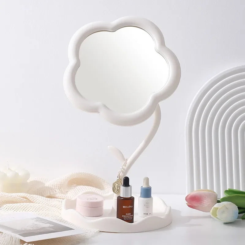 Sunflower Desktop Makeup Mirror for Students Flower Beauty Dressing Table Mirror with Hanging Jewelry Organizer for Girls