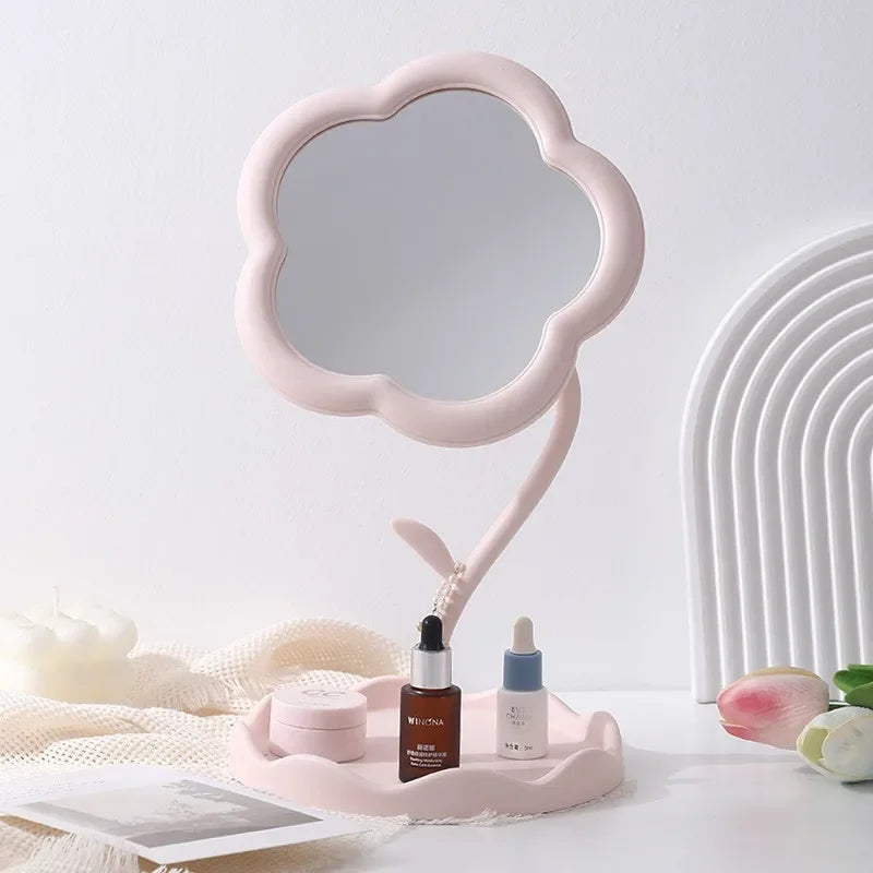 Sunflower Desktop Makeup Mirror for Students Flower Beauty Dressing Table Mirror with Hanging Jewelry Organizer for Girls