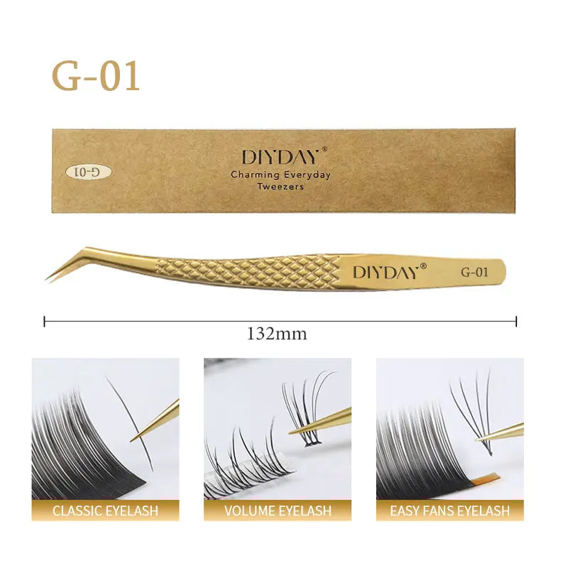 DIYDAY Anti-slip Eyelash Extension Tweezers Stainless Steel Fiber Tip Lashe Tweezer Precision Makeup Tool for Professional Use