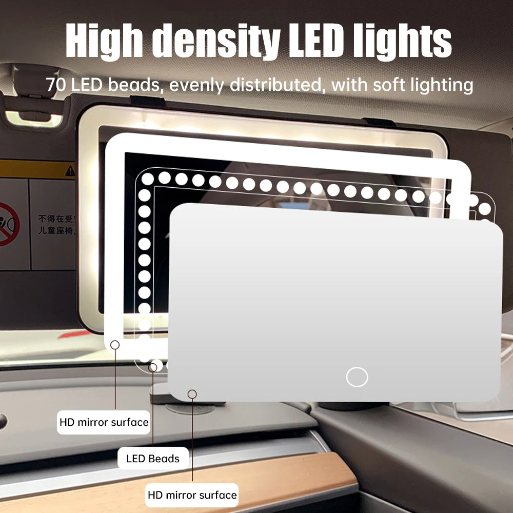 Car Interior Mirrors Sun Visor Plate LED HD Makeup Mirror for Girls Women Rechargeable Fill Light Universal Thin Vanity Mirror