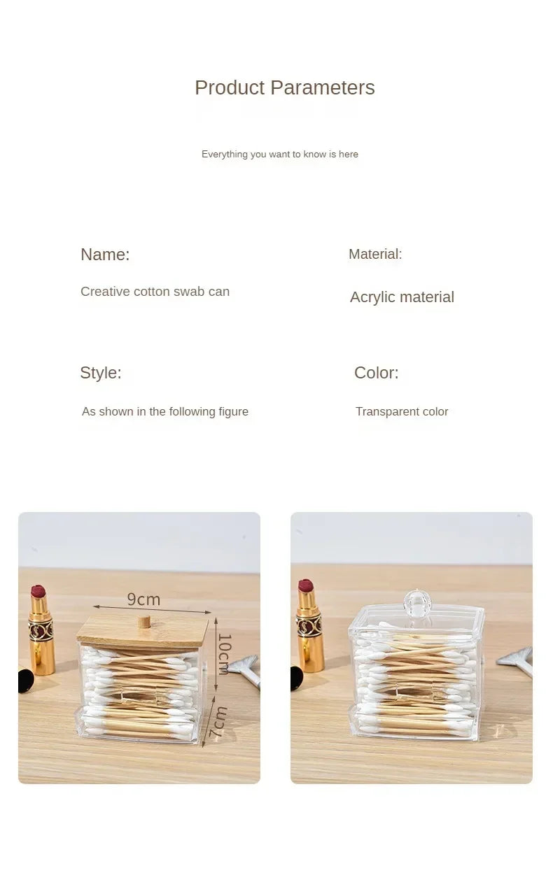 Cotton Swab Storage Box Can Be Stacked with Portable Transparent Household Cosmetic Container Square Organizer Box