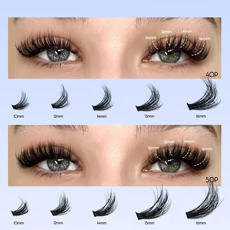 DIY Clusters Lash Kit Full Set 8-16mm Mix Bond&Seal Tweezers Lash for Self Application Makeup Individual Eyelash Extensions