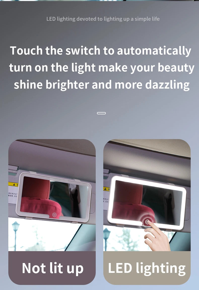 Car Interior Mirrors Sun Visor Plate LED HD Makeup Mirror for Girls Women Rechargeable Fill Light Universal Thin Vanity Mirror