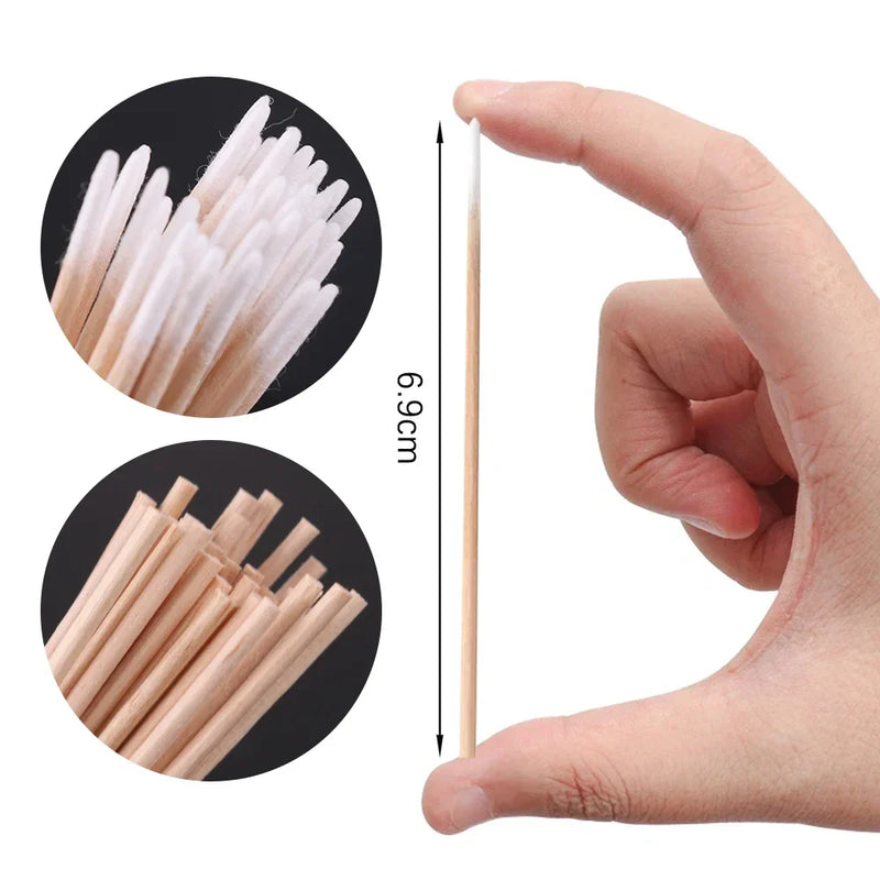 500/100/300pcs Disposable Wooden Micro Bud Swabs Lint Free Eyelash Extension Glue Removing Tools Makeup Mini Brush